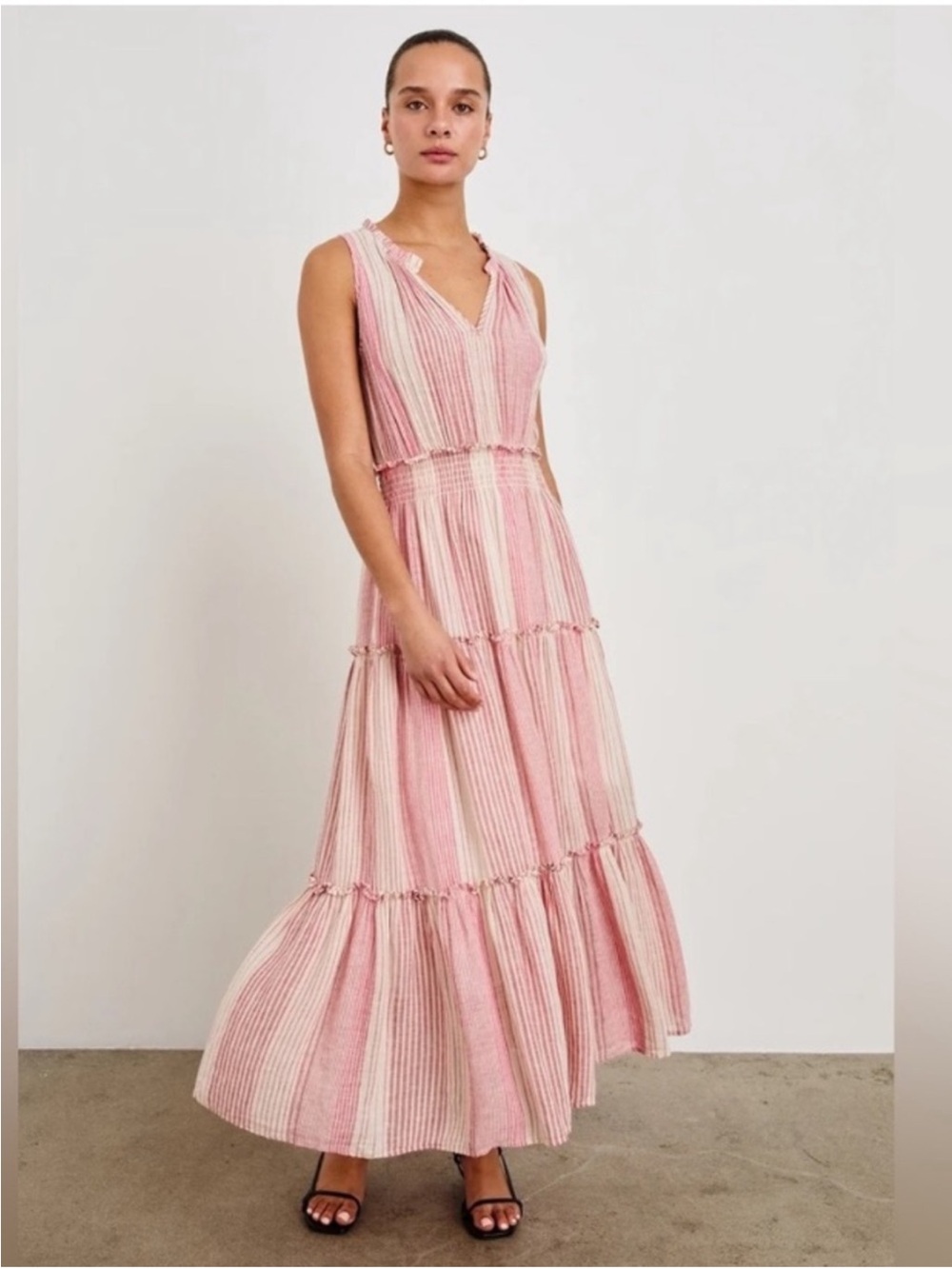 Rails Loulou Pink and Tan striped sleeveless tiered maxi dress size small